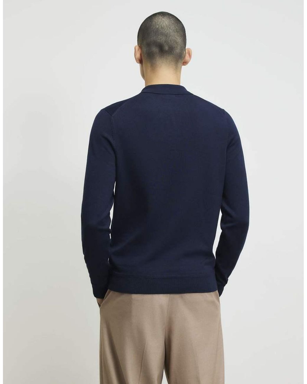 River Island Blue Slim Fit Knitted Polo Shirt for men