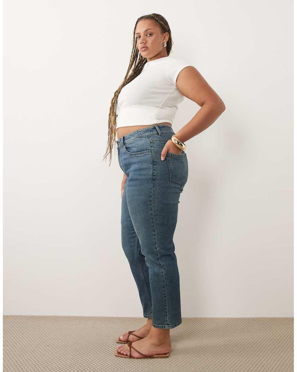 ASOS Blue Asos Design Curve Slim Fit Mom Jeans
