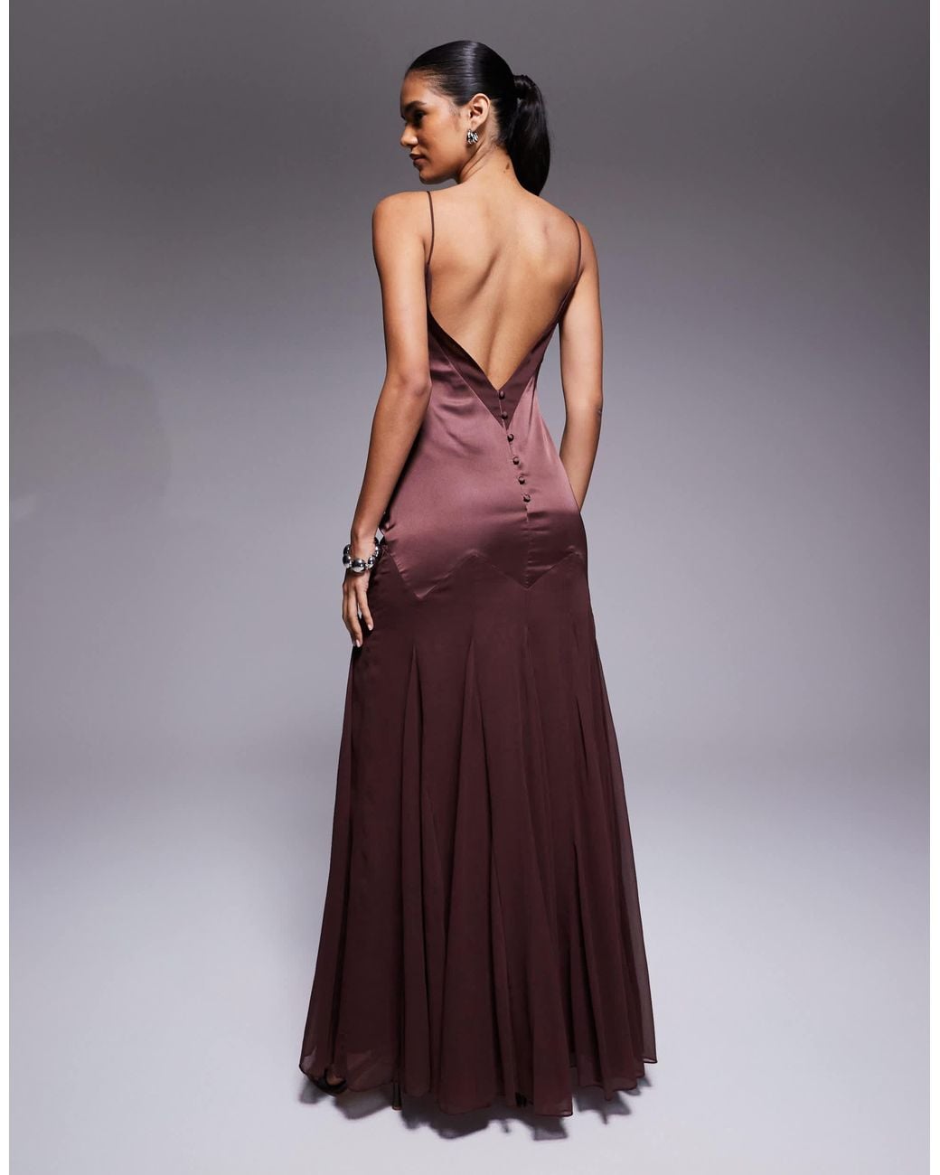 ASOS Purple Dropped Waist Satin And Chiffon Mix Maxi Dress With Full Godet Skirt