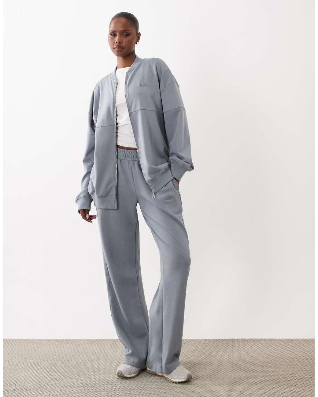Kaiia Gray Cotton Rich Premium Interlock Oversized Zip Through Jacket Co-ord