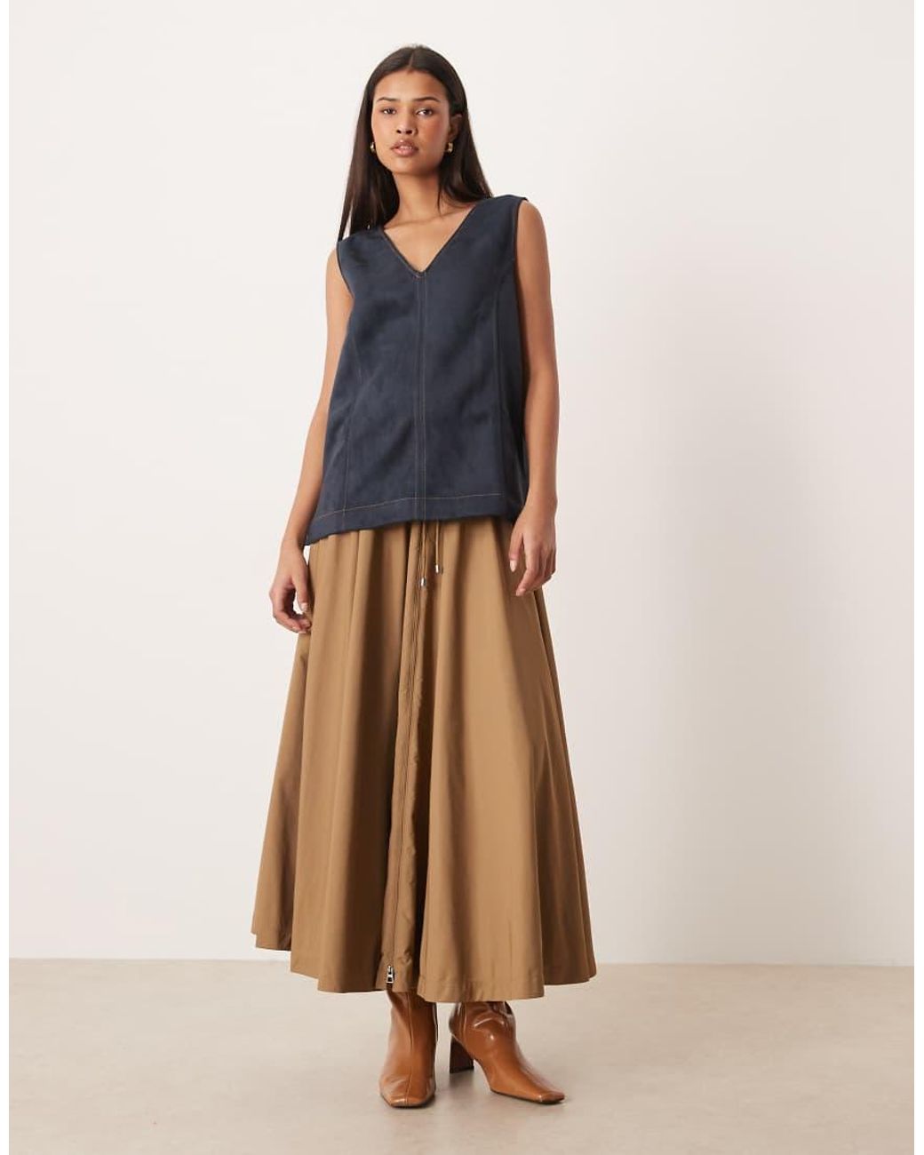 ASOS Blue Suedette Top With Contrast Stitch