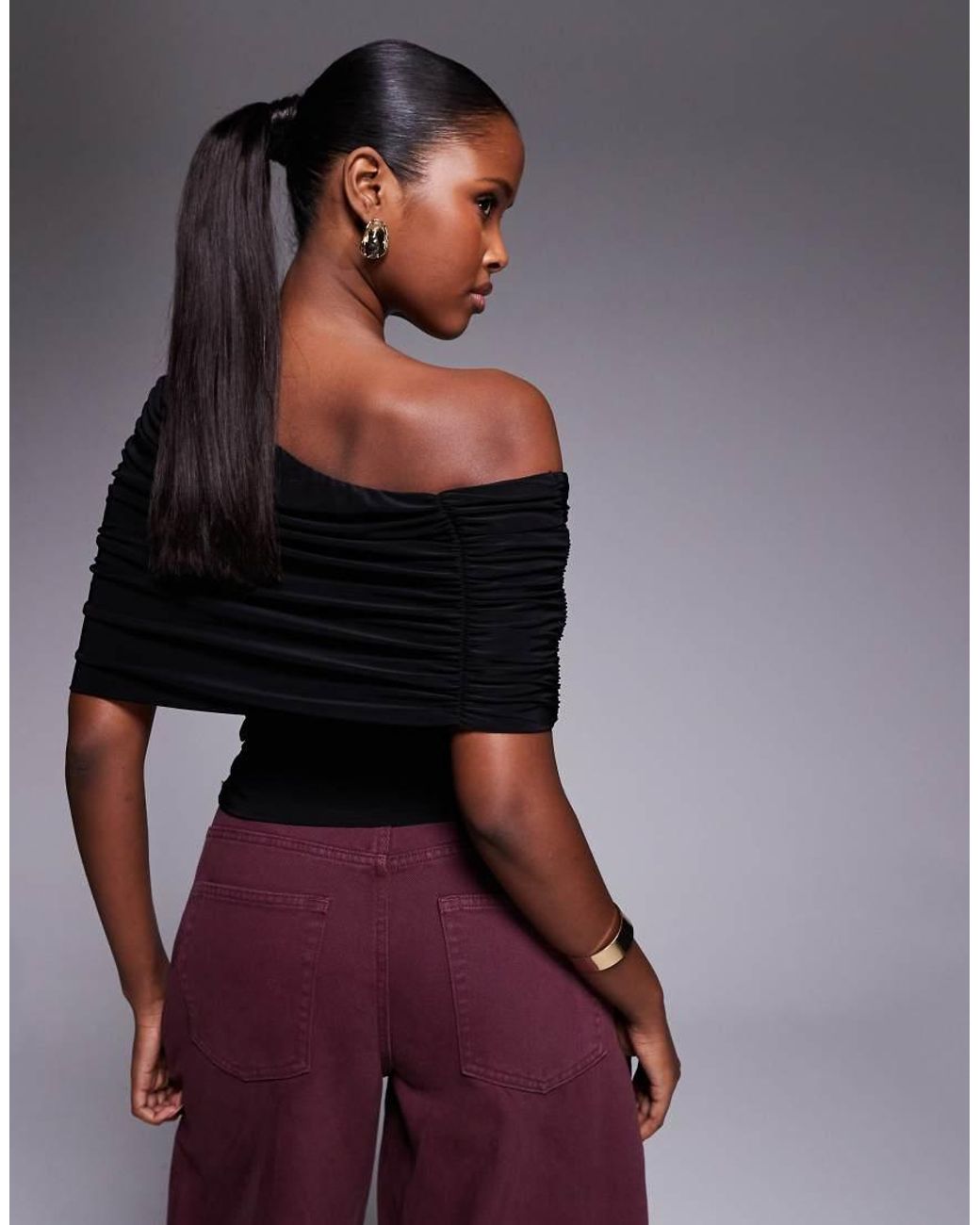 ASOS Black Slinky Asymmetric Cape Shoulder Top