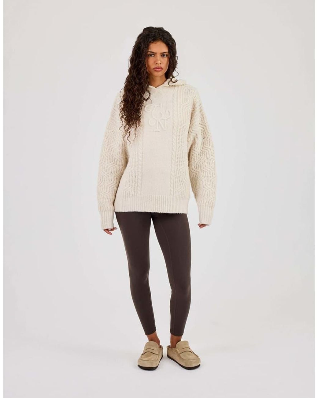 CERNUCCI Natural Cn Cable Knit Oversized Hoodie