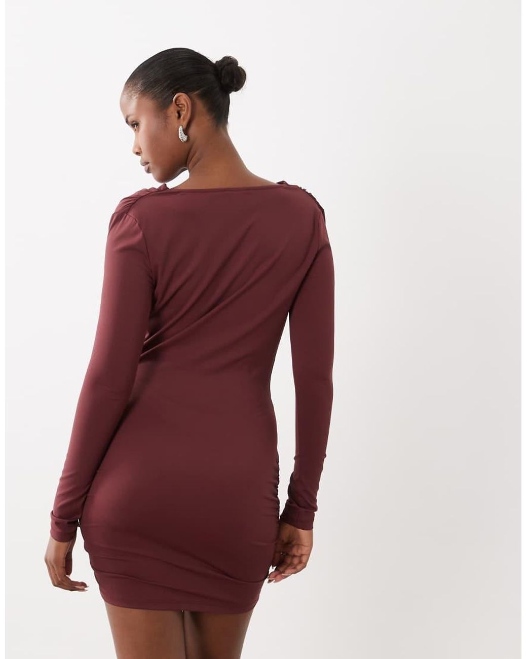 The Frolic Red Exclusive Cowl Neck Drape Front Mini Dress