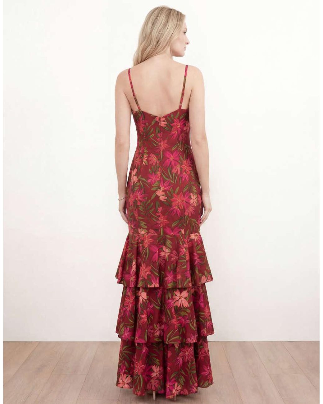 ANAYA Red Floral Cami Ruffle Maxi Dress