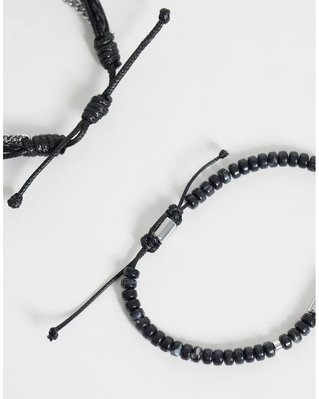 ASOS Gray 3 Pack Beaded And Puller Rope Chain Bracelet for men