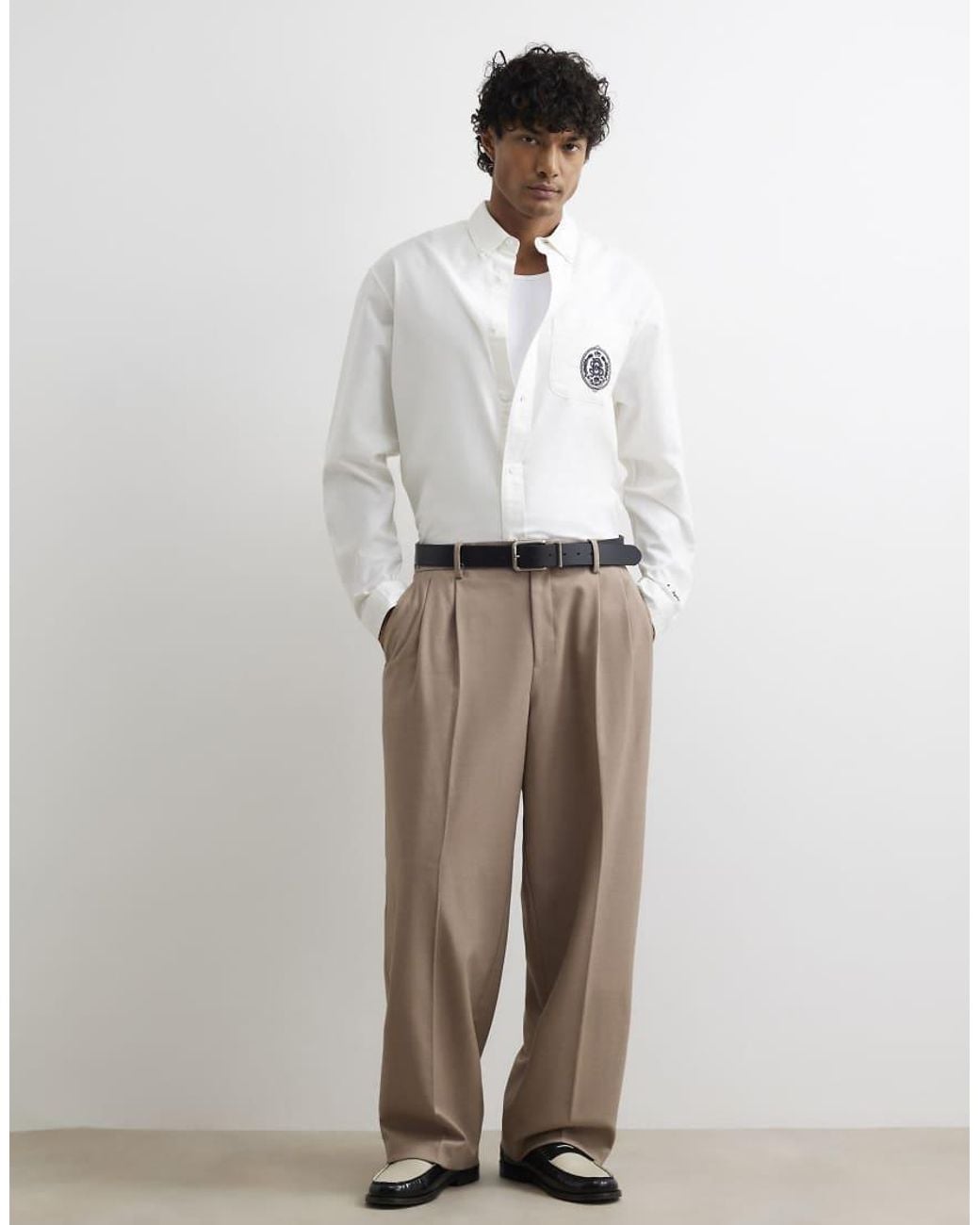 River Island White Cotton Embroidered Sanctuaire Shirt for men