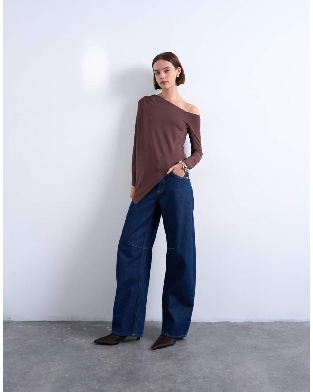 TOPSHOP Purple Waterfall Cape One Shoulder Long Sleeve Top