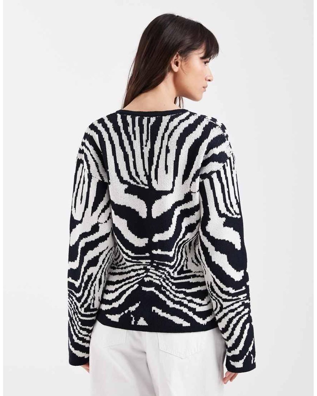 ASOS Black Knitted Cardigan With Zebra Jacquard