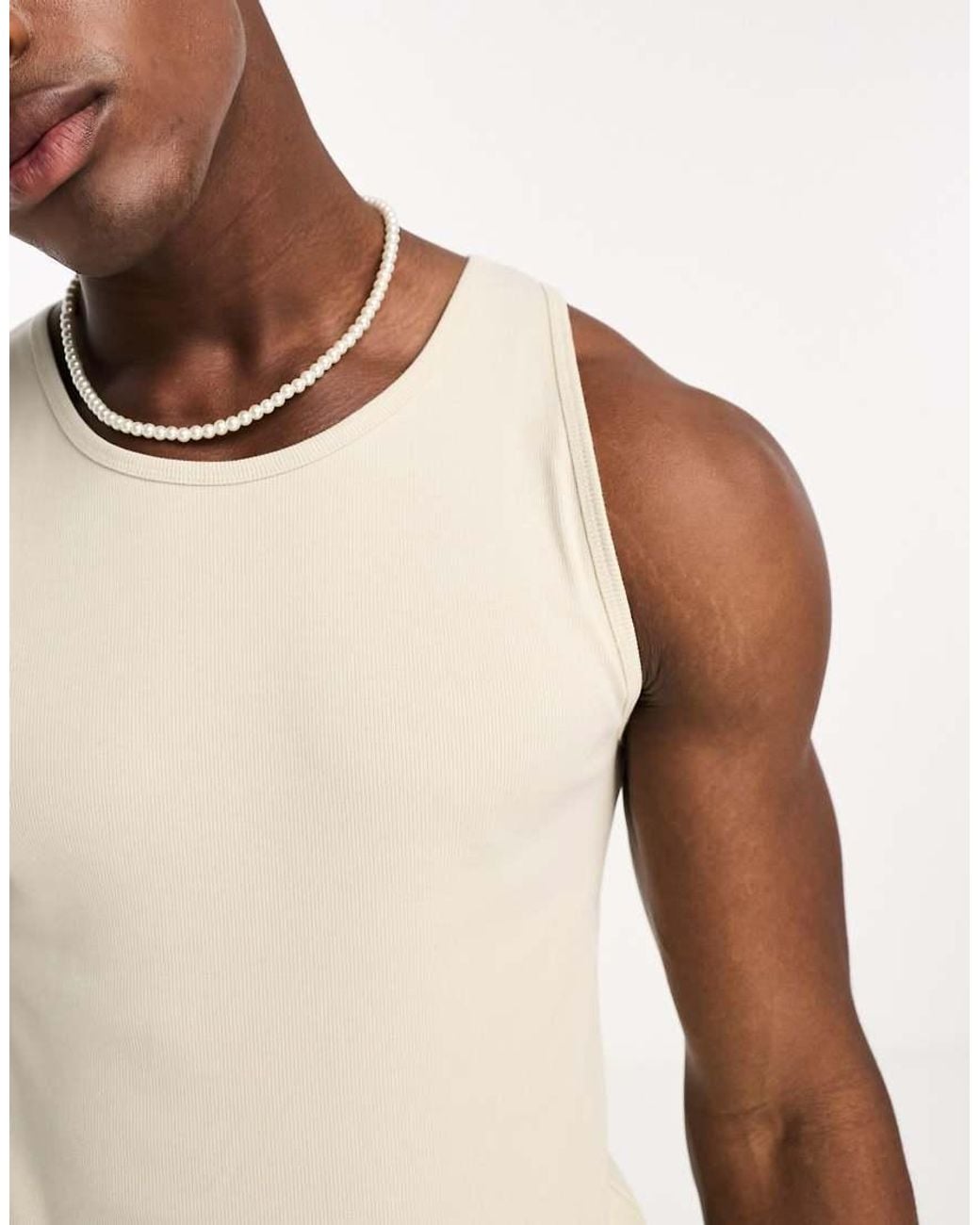 ASOS Natural Muscle Fit Rib Vest for men