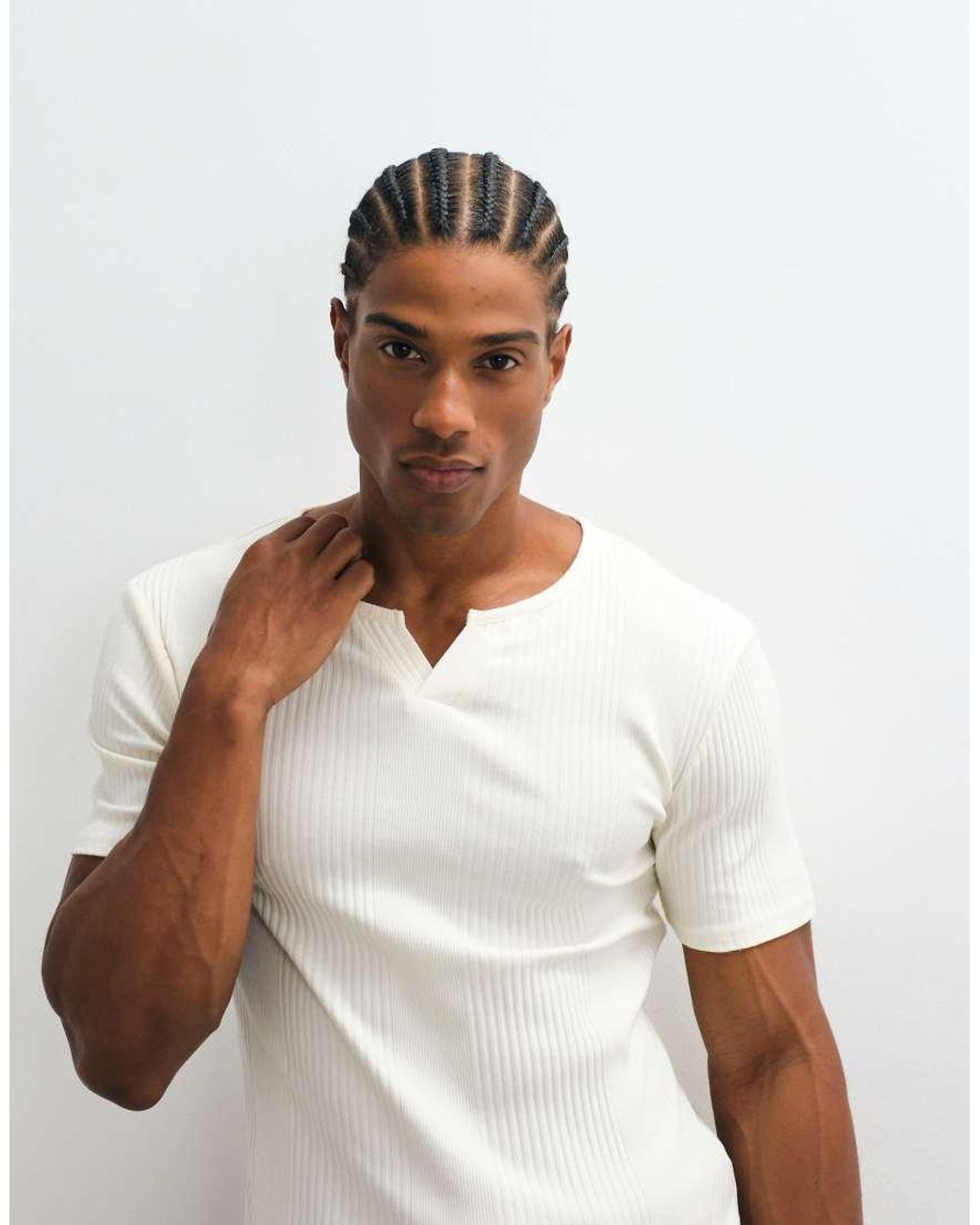 ASOS White Muscle Fit T-shirt With Notch Neck for men