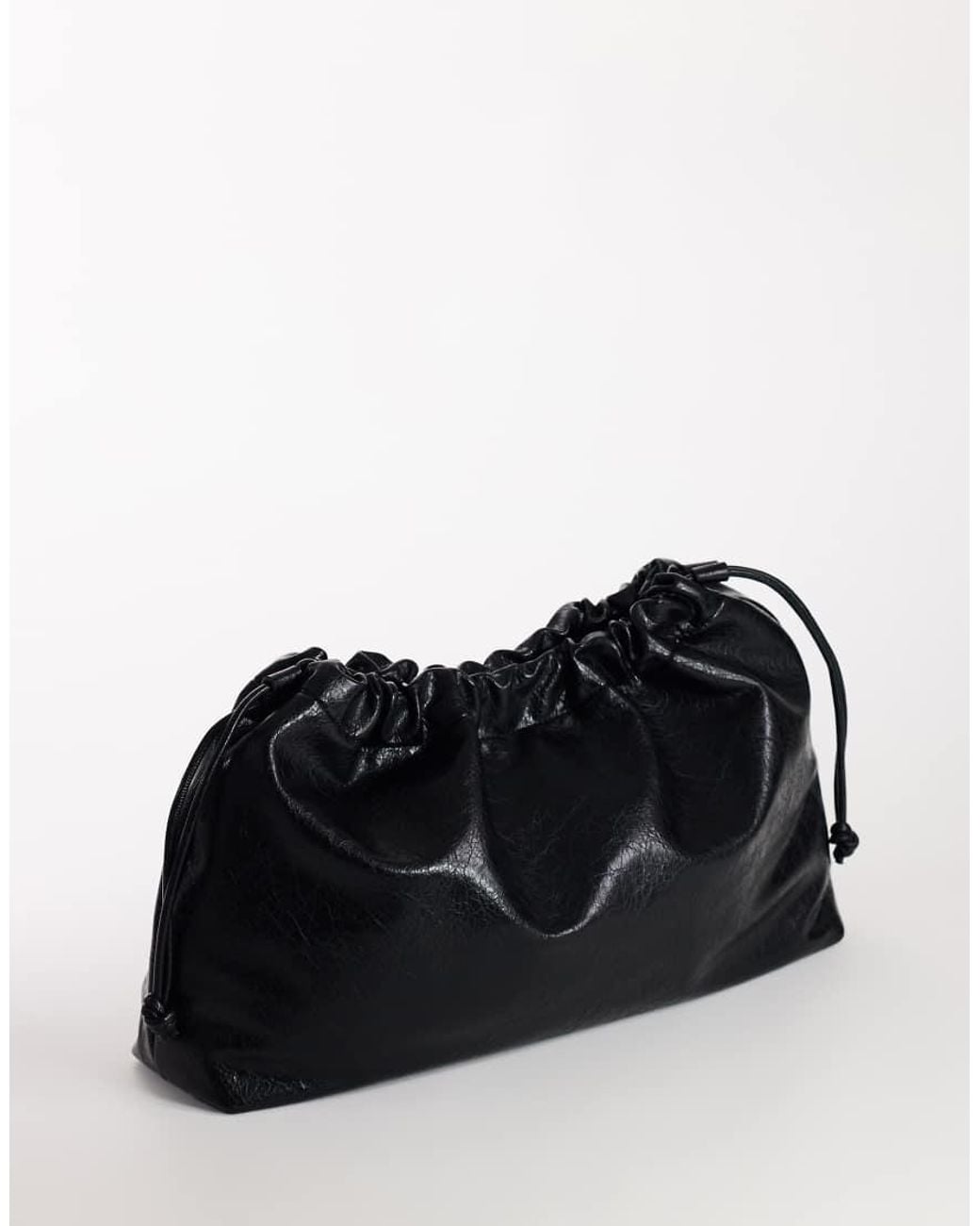 TOPSHOP Black Chloe Oversized Ruched Pouch Clutch Bag