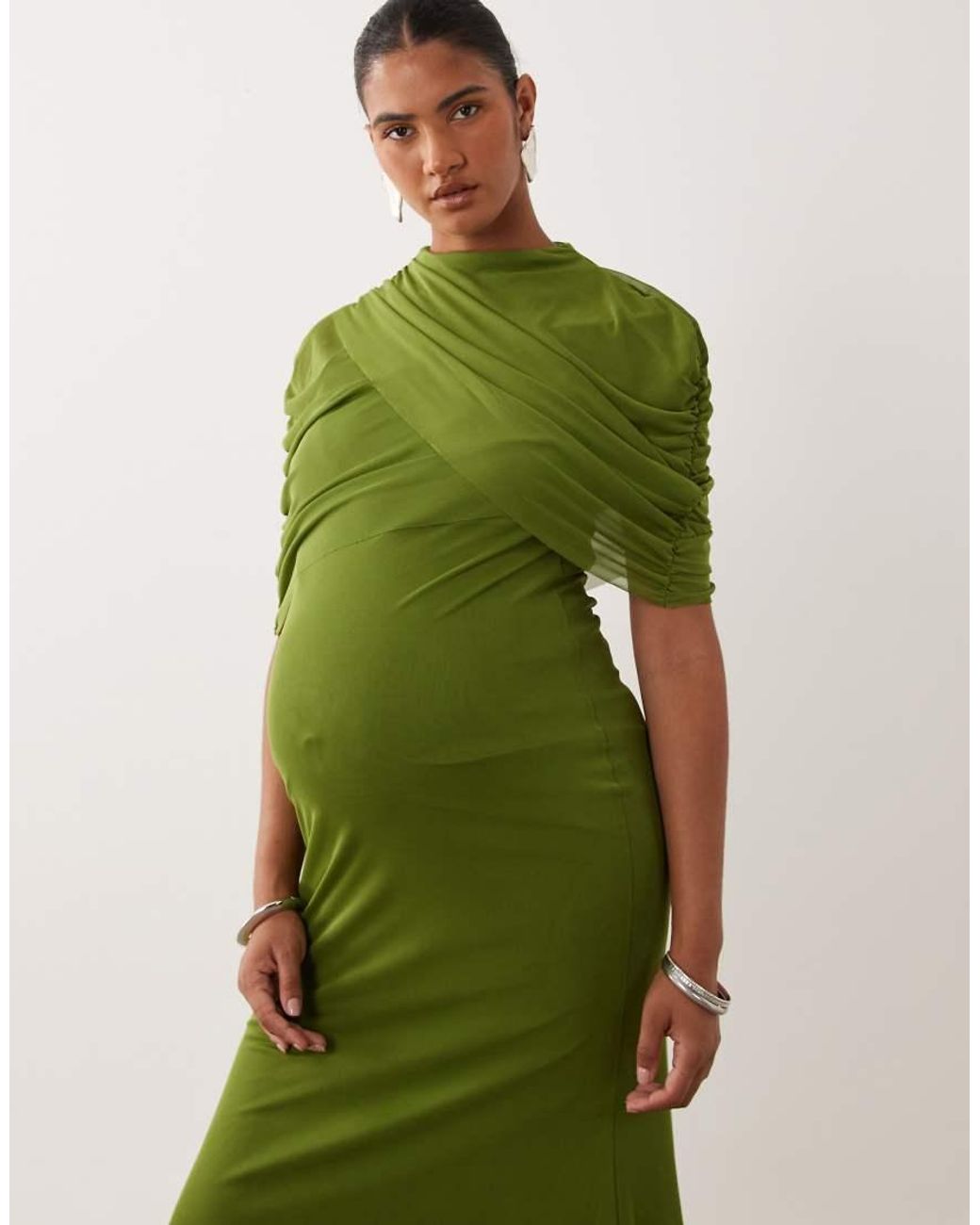 Vero Moda Green Drape Detail Mesh Maxi Dress