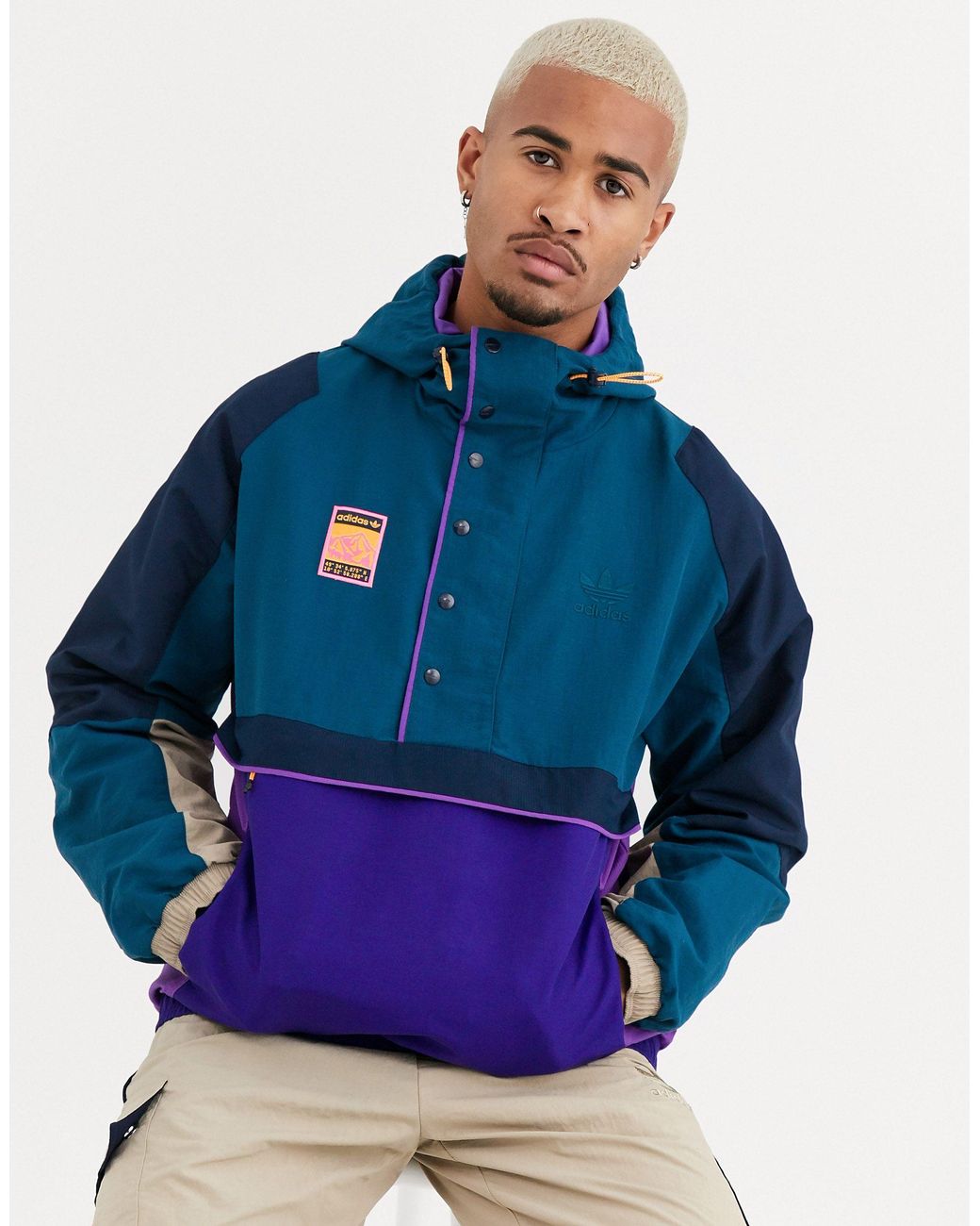 adidas Originals Half Jacket With Hood in Purple for Men