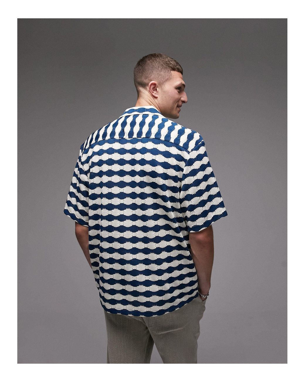 TOPMAN Short Sleeve Crochet Shirt in Blue for Men | Lyst