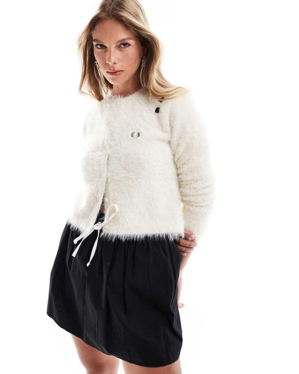 Fred Perry X Amy Winehouse Fluffy Cardigan in White | Lyst UK