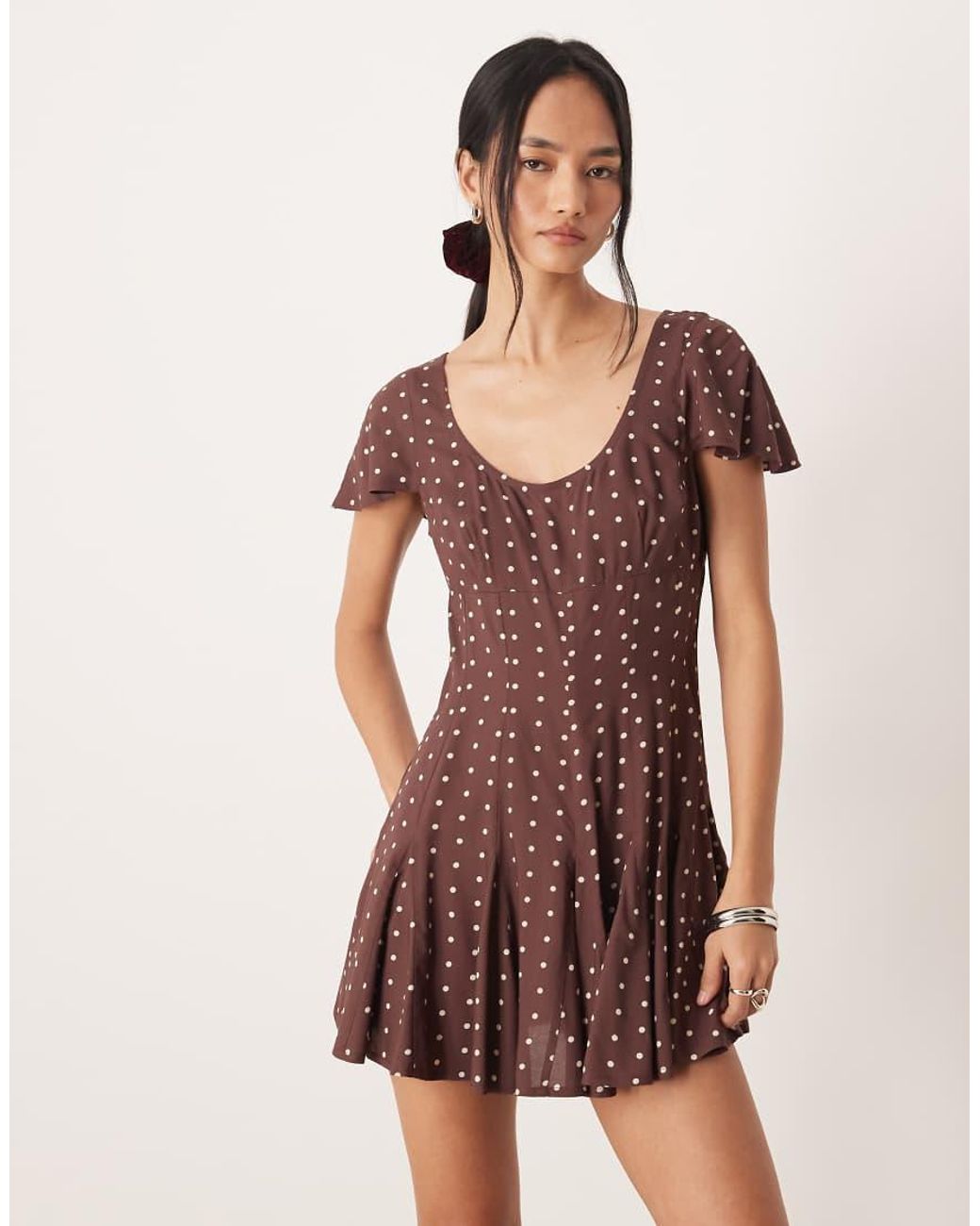 ASOS Natural Mini Tea Dress With Godet Hem