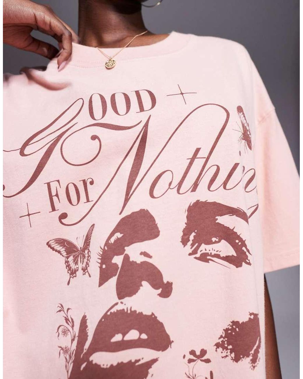 Good For Nothing Pink Graphic Print Oversized T-Shirt