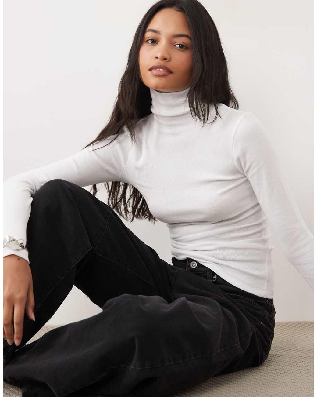 Brave Soul White Long Sleeve Ribbed Roll Neck Top