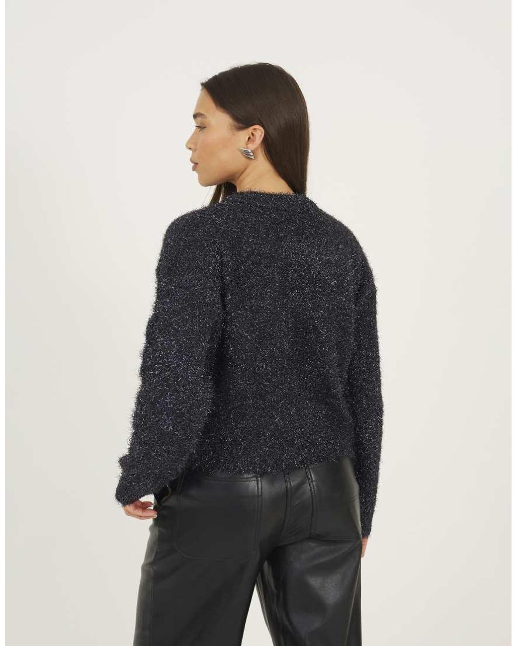 Brave Soul Black Fluffy Tinsel Knit Cardigan
