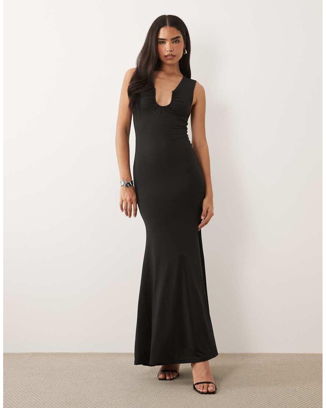 ASOS Black Hardware Detail Scoop Neck Sleeveless Maxi Fishtail Dress
