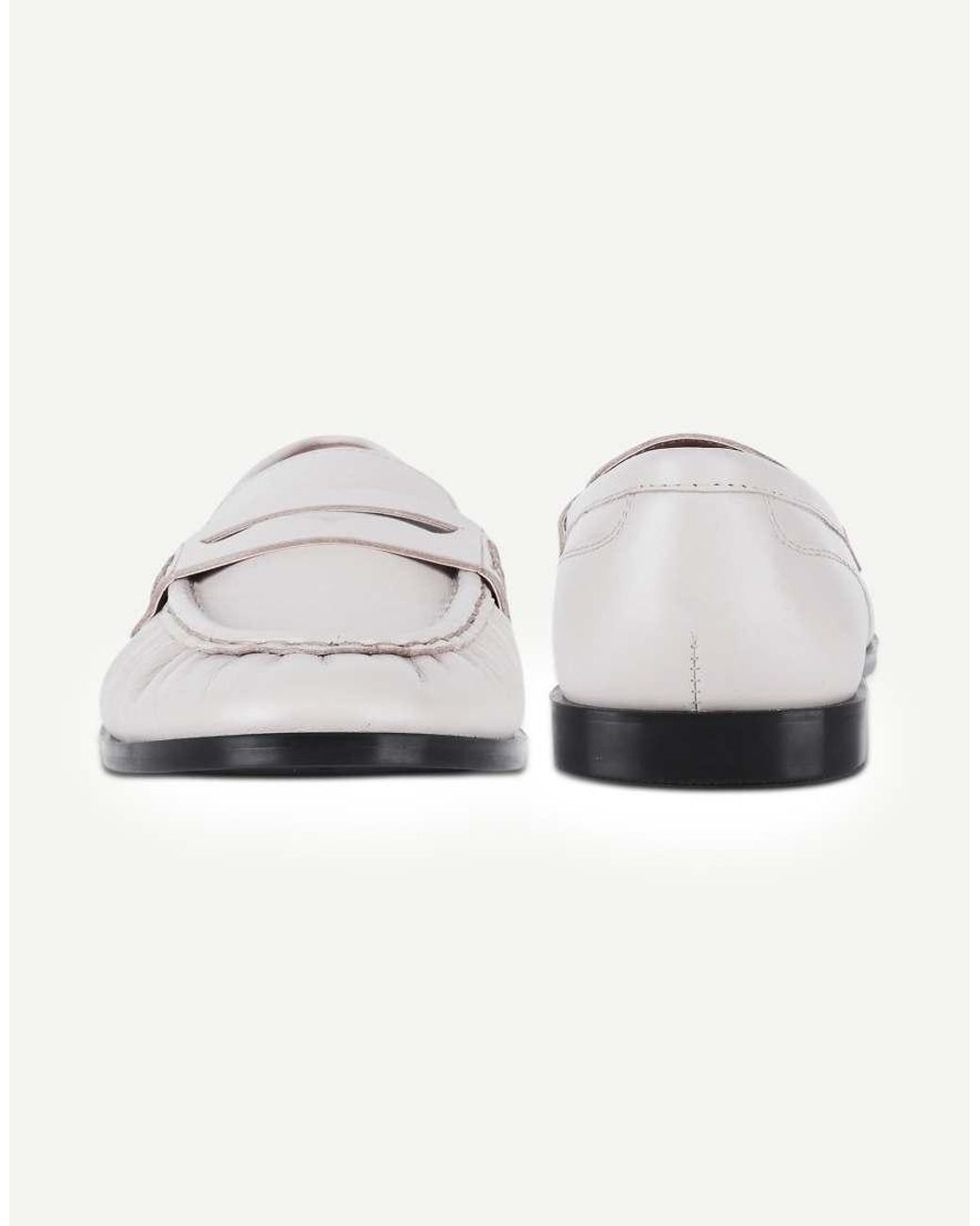 OFF THE HOOK White Sienna Real Leather Loafers With Ruched Detail