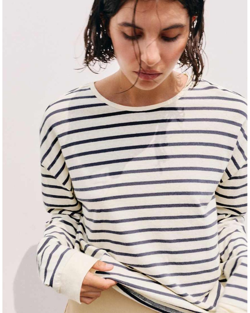 Pull&Bear Natural Oversize Long Sleeve Striped T-Shirt