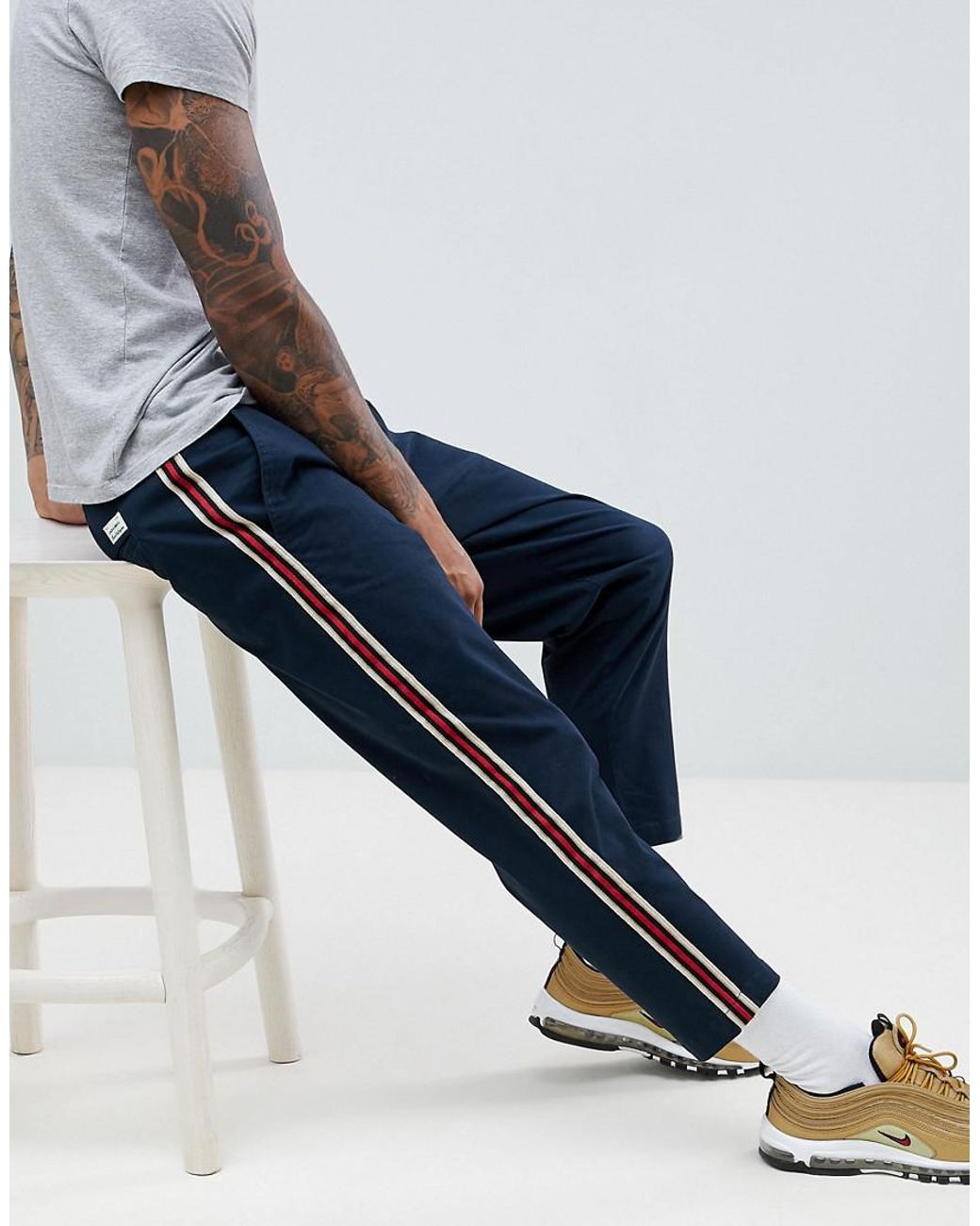 Jack & Jones Tapered Chino With Side Stripe in Blue for Men | Lyst