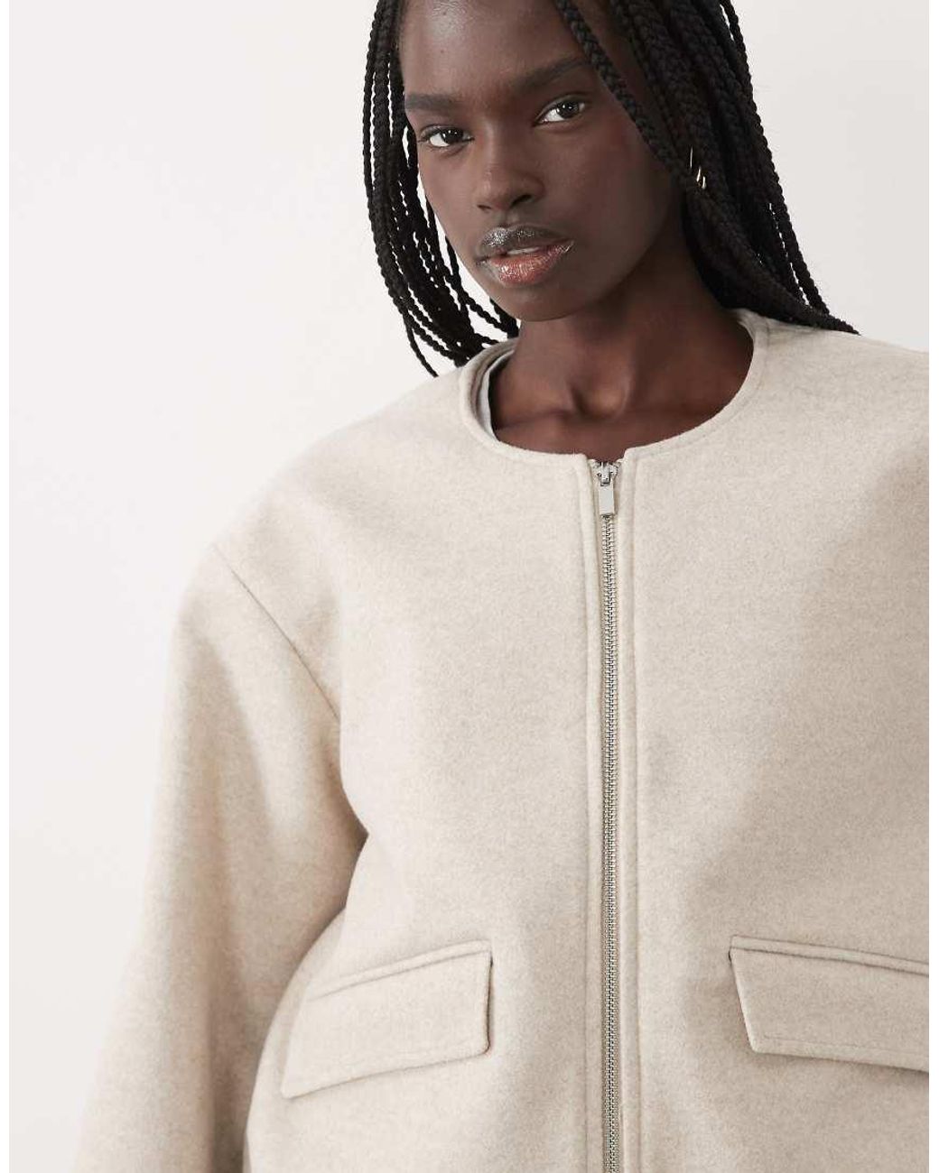 Vila Natural Textured Clean Collarless Bomber Jacket