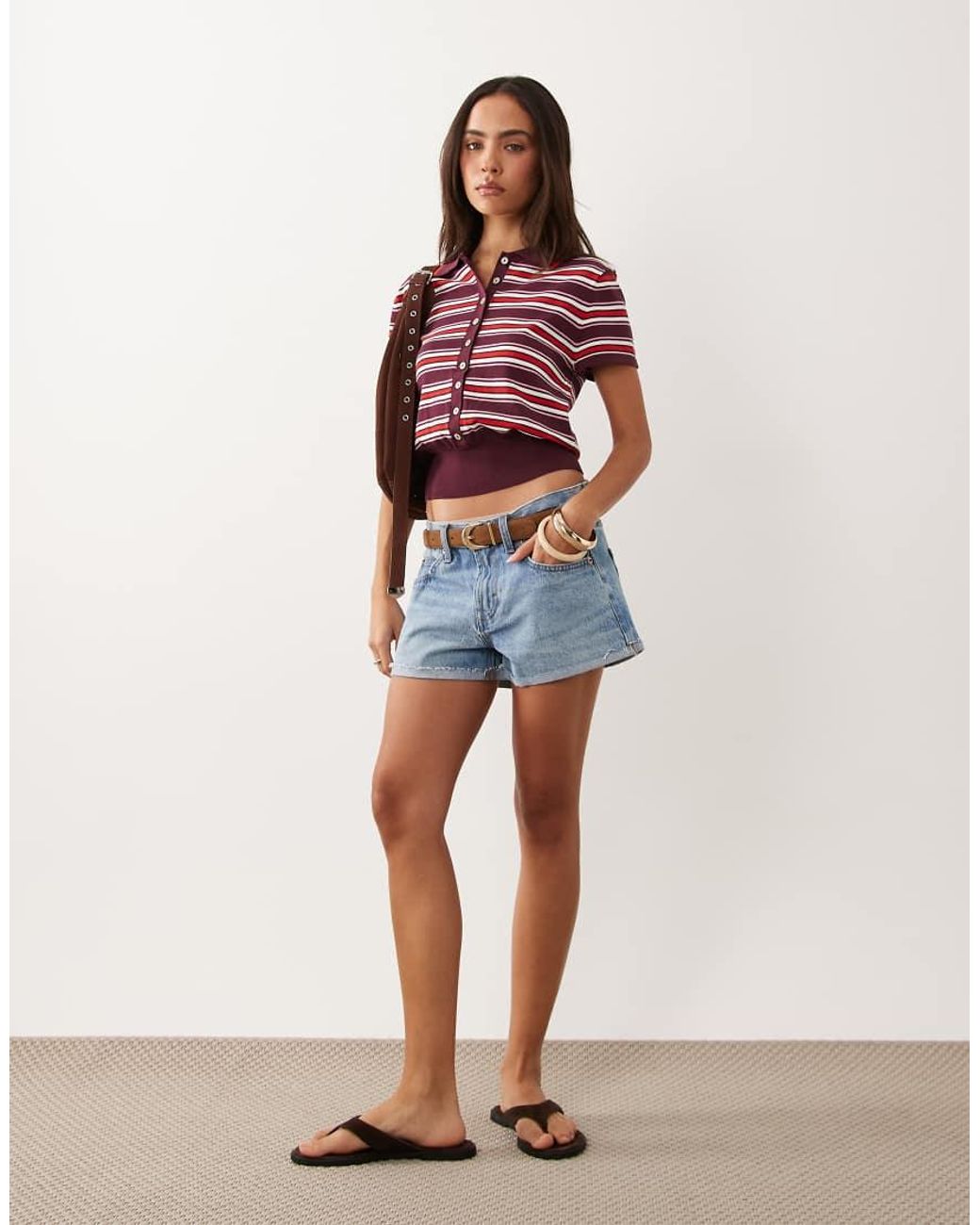 Nobody's Child Red Fine Knit Waisted Polo Top