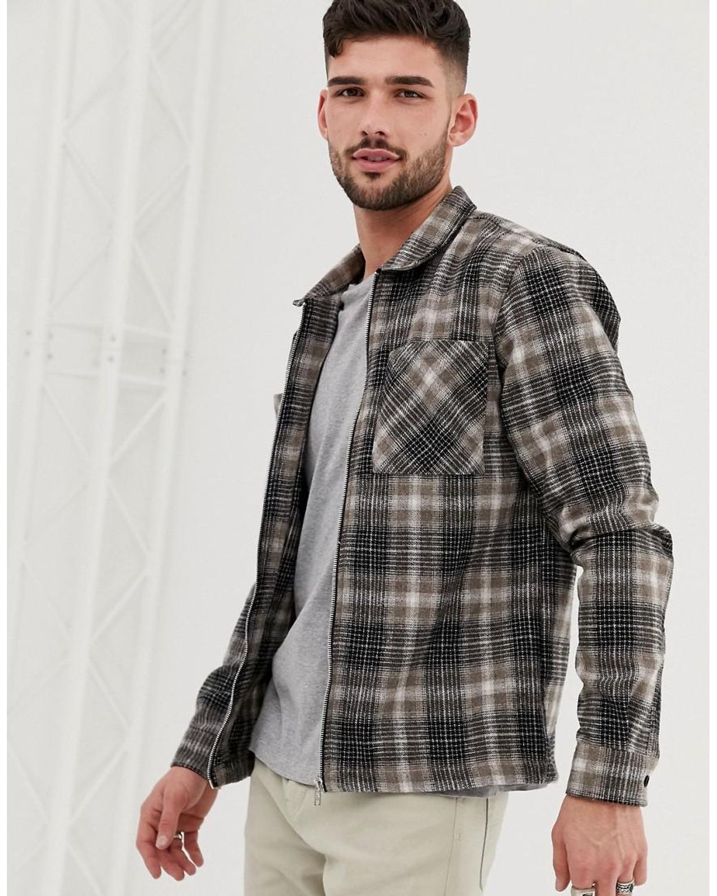 River Island Denim Checked Overshirt In 