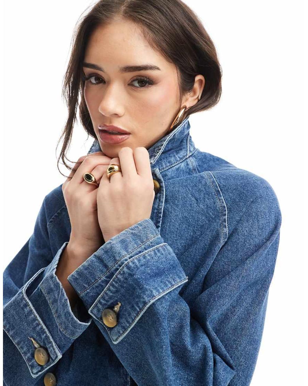 ONLY Blue Short Denim Trench Coat