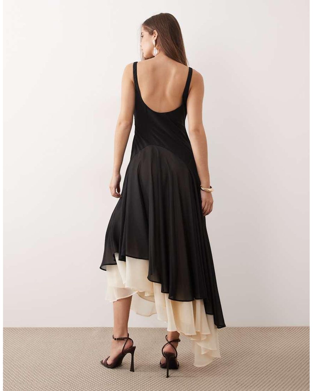 ASOS Black Bias Cut Bodice And Full Hem Skirt Maxi Dress With Double Layer