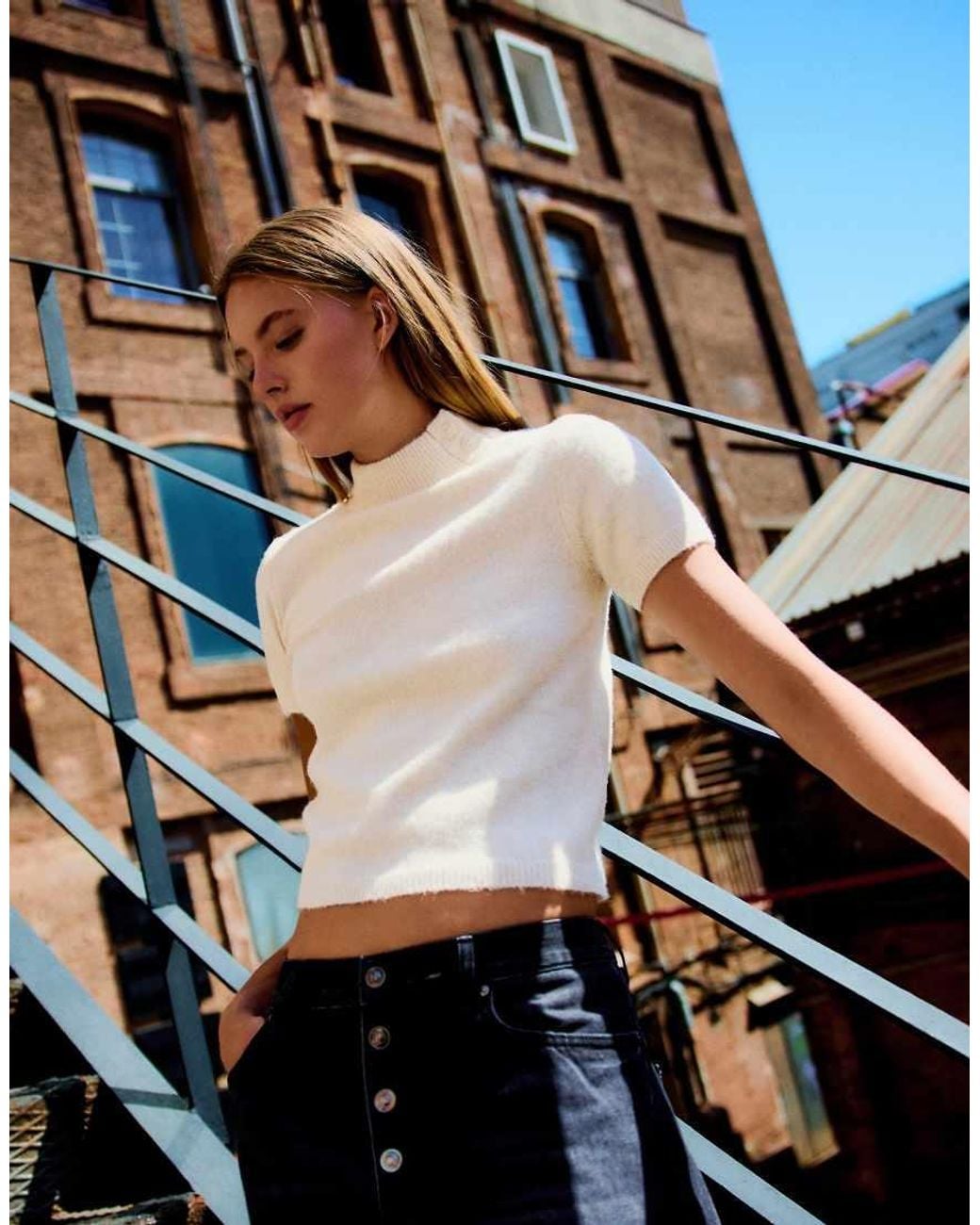 Bershka Brown Short Sleeve Mock Turtleneck Jumper