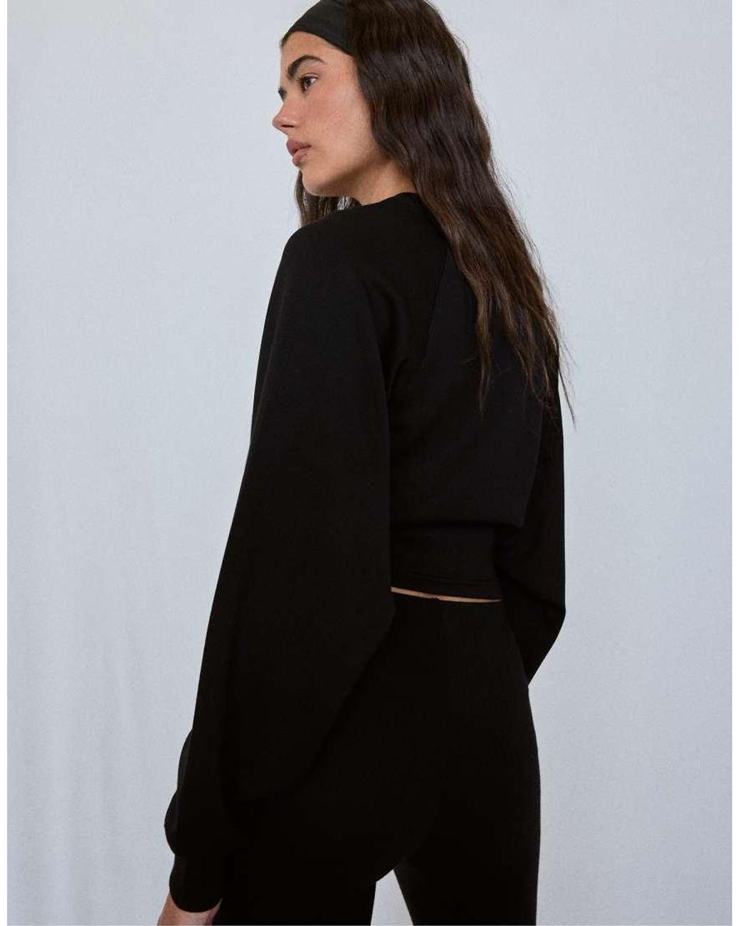Stradivarius Black Soft-touch Fitted Waist Sweatshirt