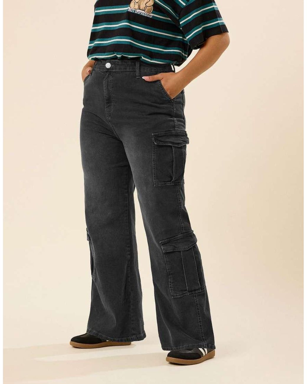 Yours Clothing Blue Washed Effect Cargo Jeans