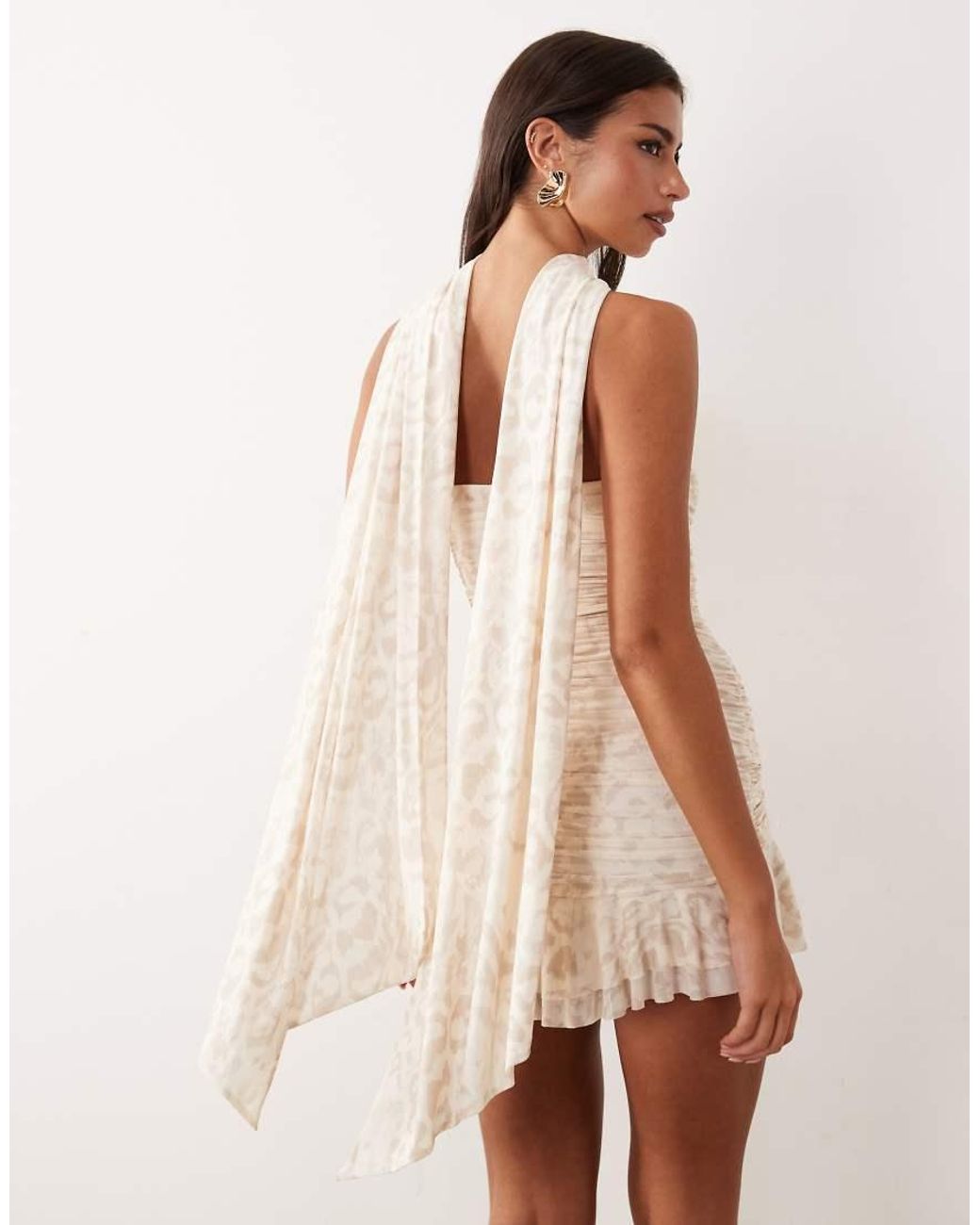 AFRM Natural Ineson Scarf Neck Detail Mini Dress