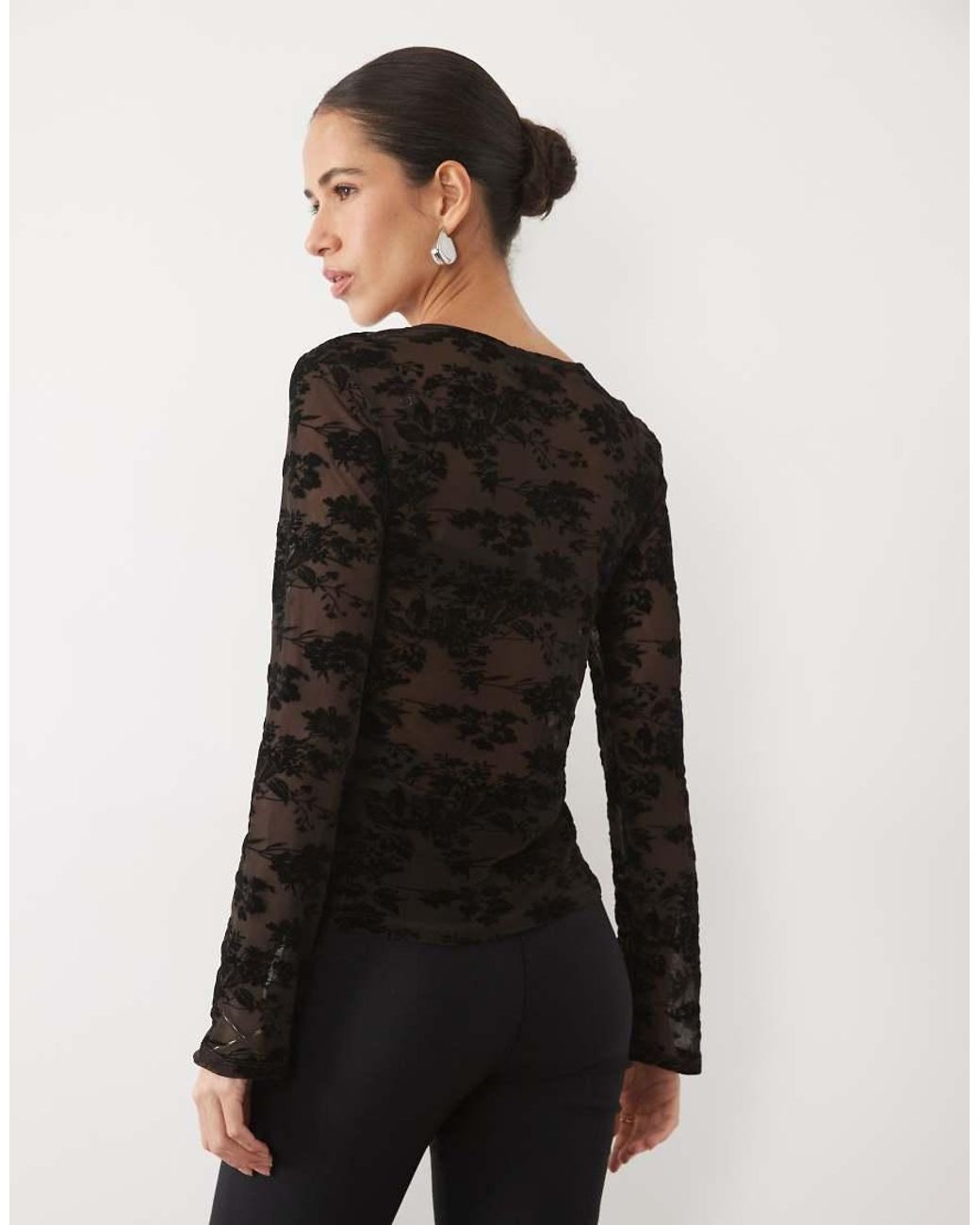 Vero Moda Black Long Sleeve Floral Burnout Top
