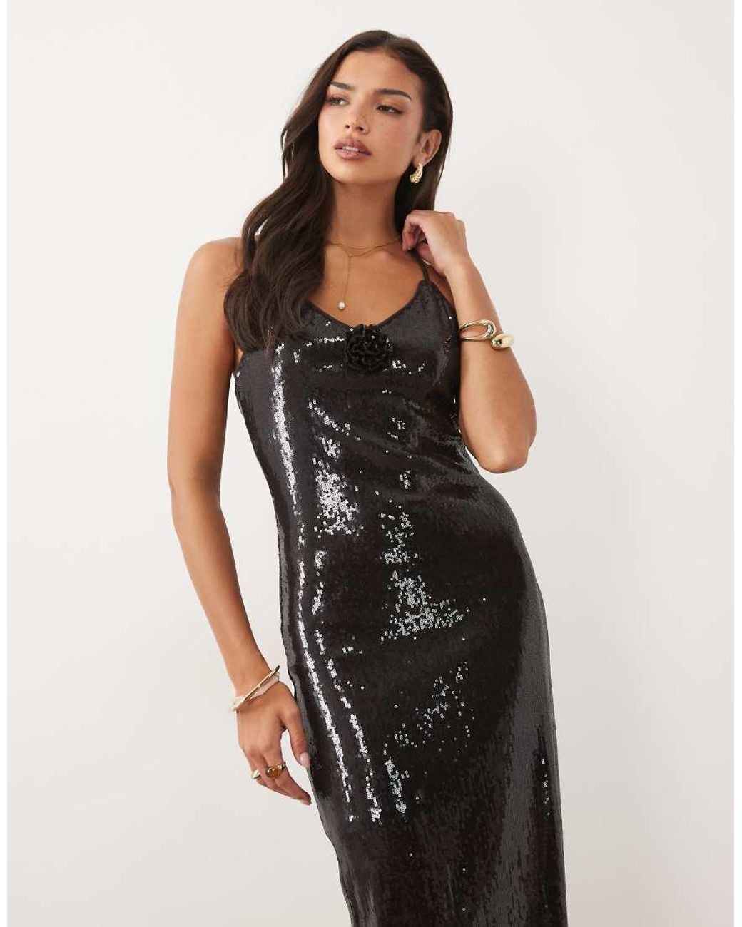 Vero Moda Brown Cami Strap Sequin Midi Dress