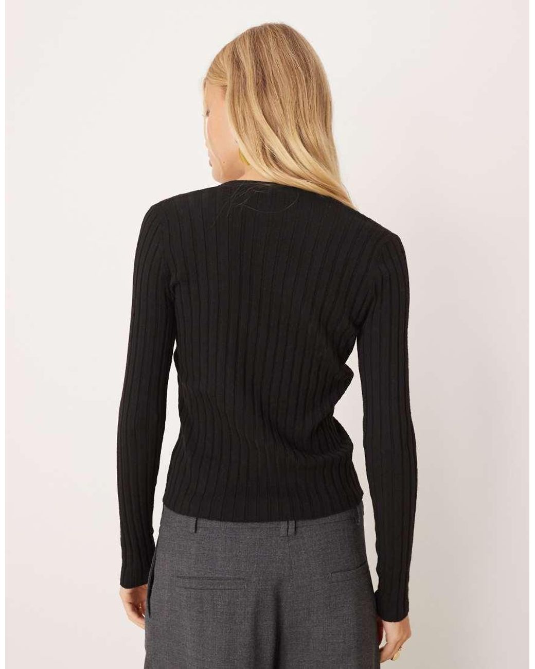 Mango Black Ribbed V Neck Cardigan