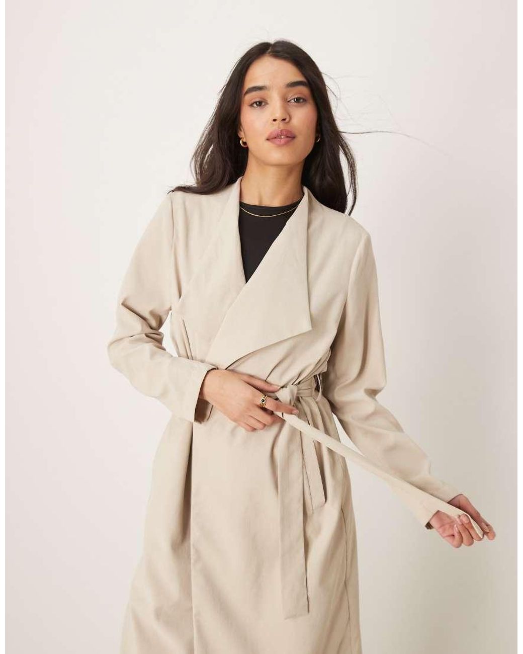 Vila Trenchcoat Met Watervalmodel En Ceintuur in het Natural