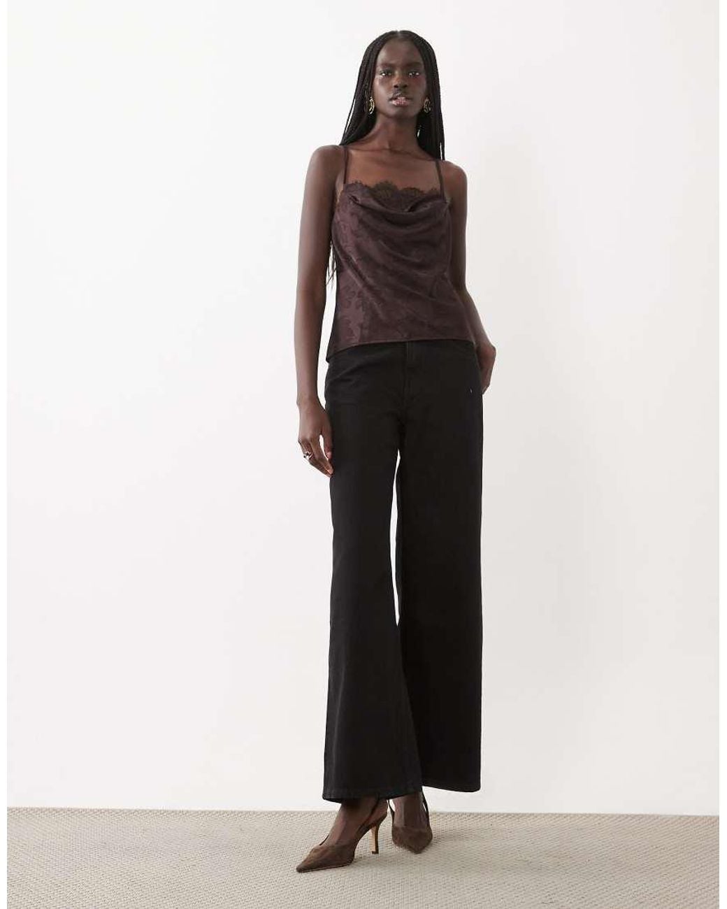 New Look Brown Lace Insert Jacquard Cami