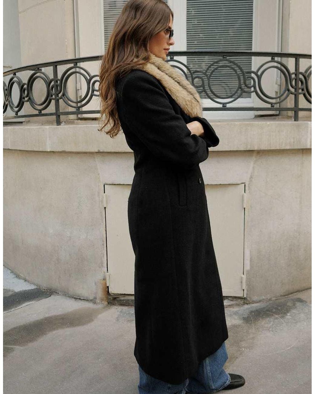 NA-KD Black Double Breasted Fur Detail Coat