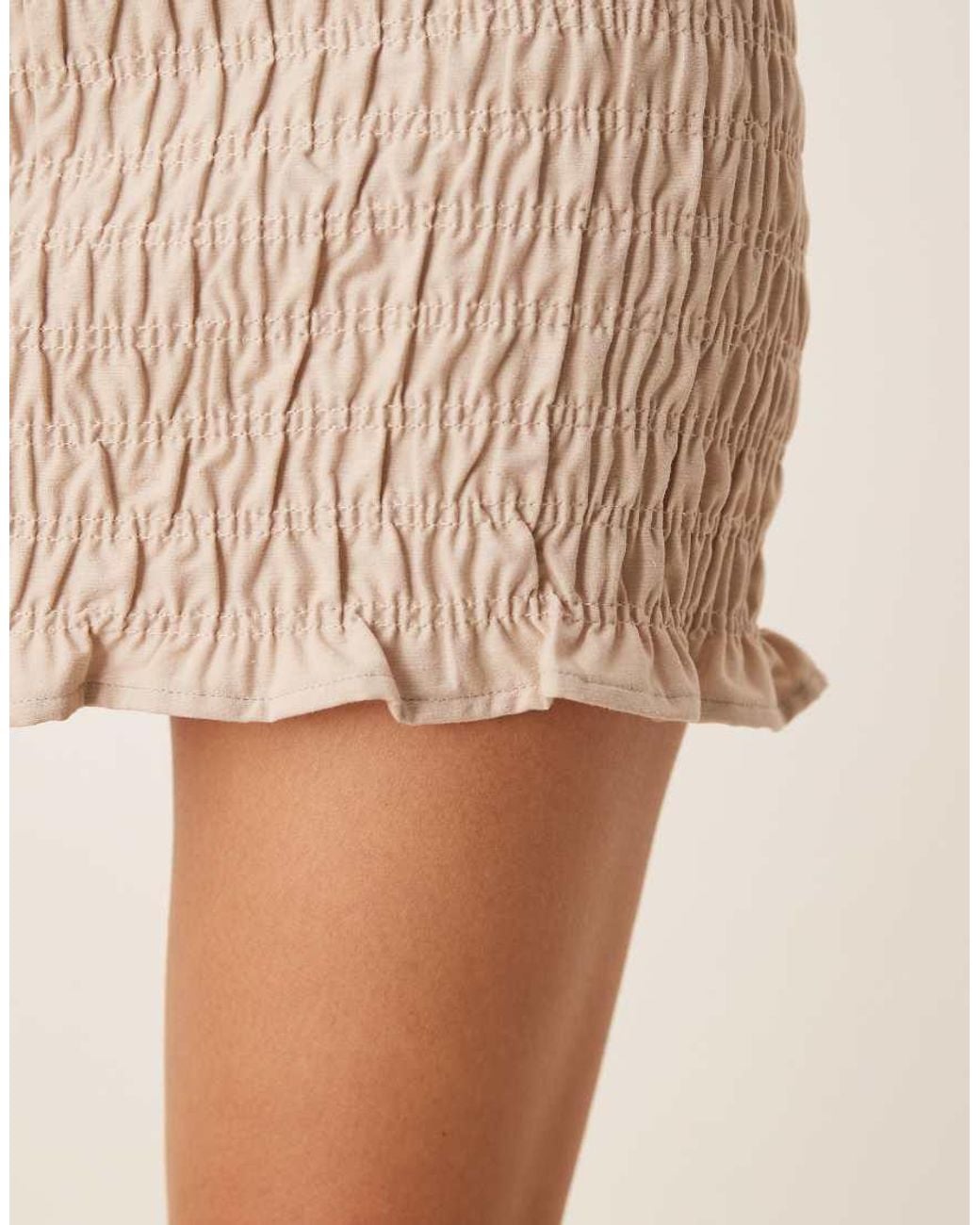 ASOS Natural Linen Blend Shirred Mini Skirt