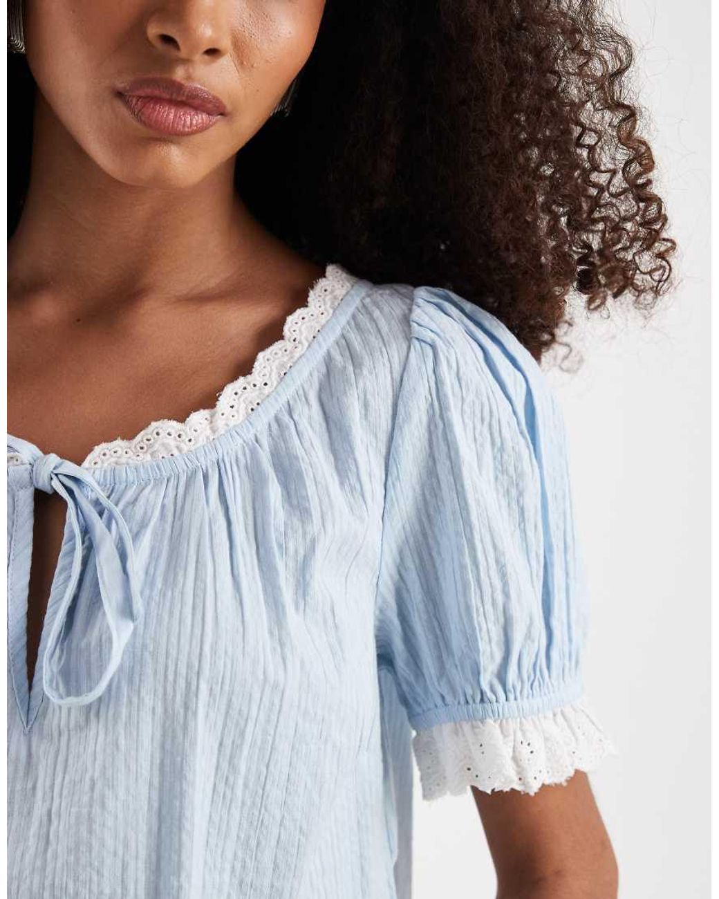 Neon Rose Blue Short Sleeve Frilly Edges Top