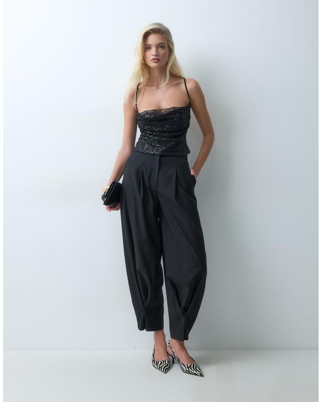 ASOS Black Sequin Cami With Lace Peek A Boo