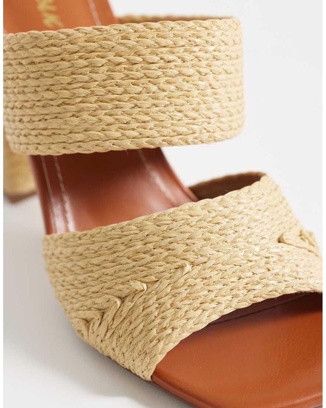 Public Desire Natural Milo Raffia Heeled Mule Sandals