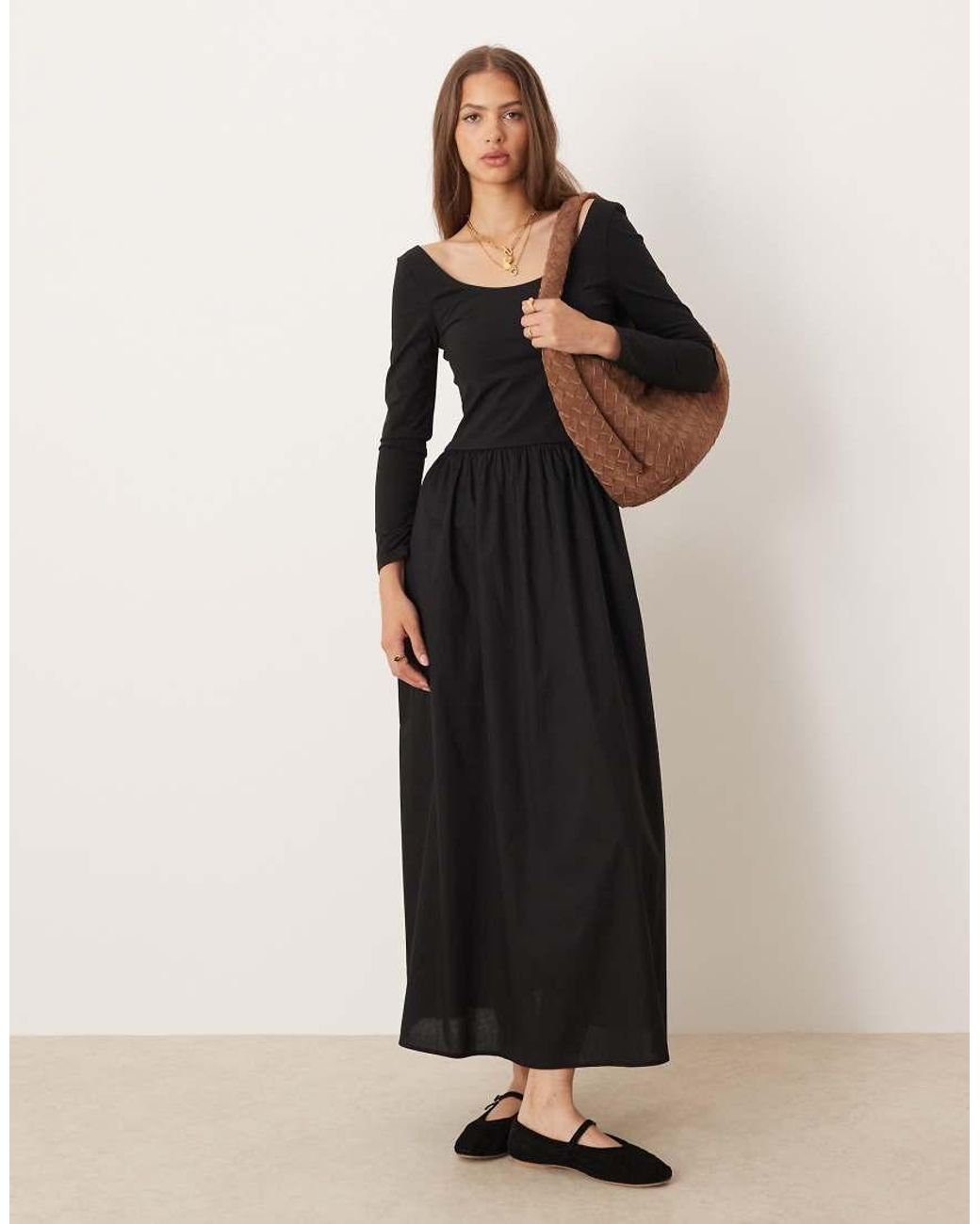 ASOS Black Long Sleeve Hybrid Midi Dress