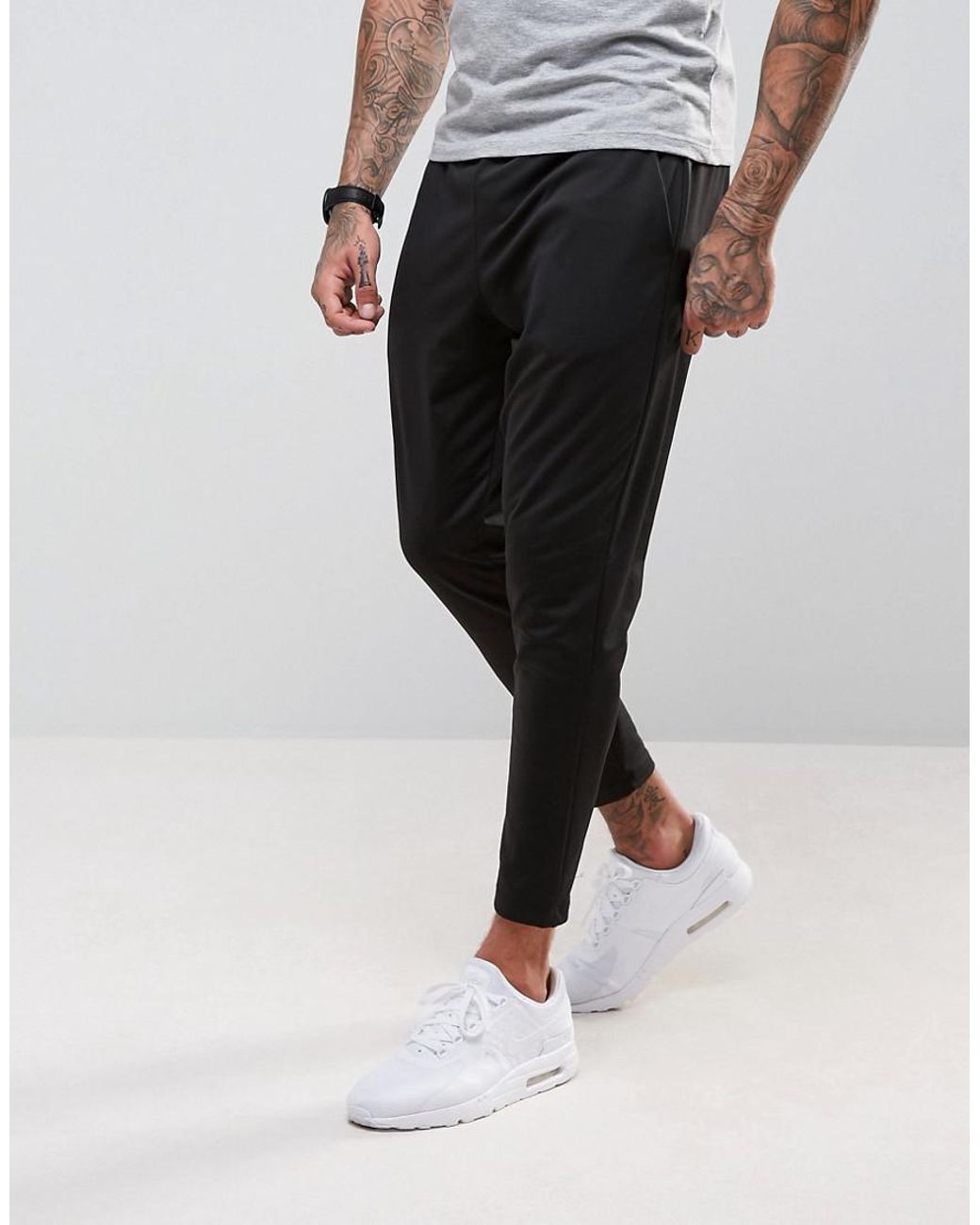 ASOS Tapered Cropped Jogger In Poly Tricot in Black for Men | Lyst