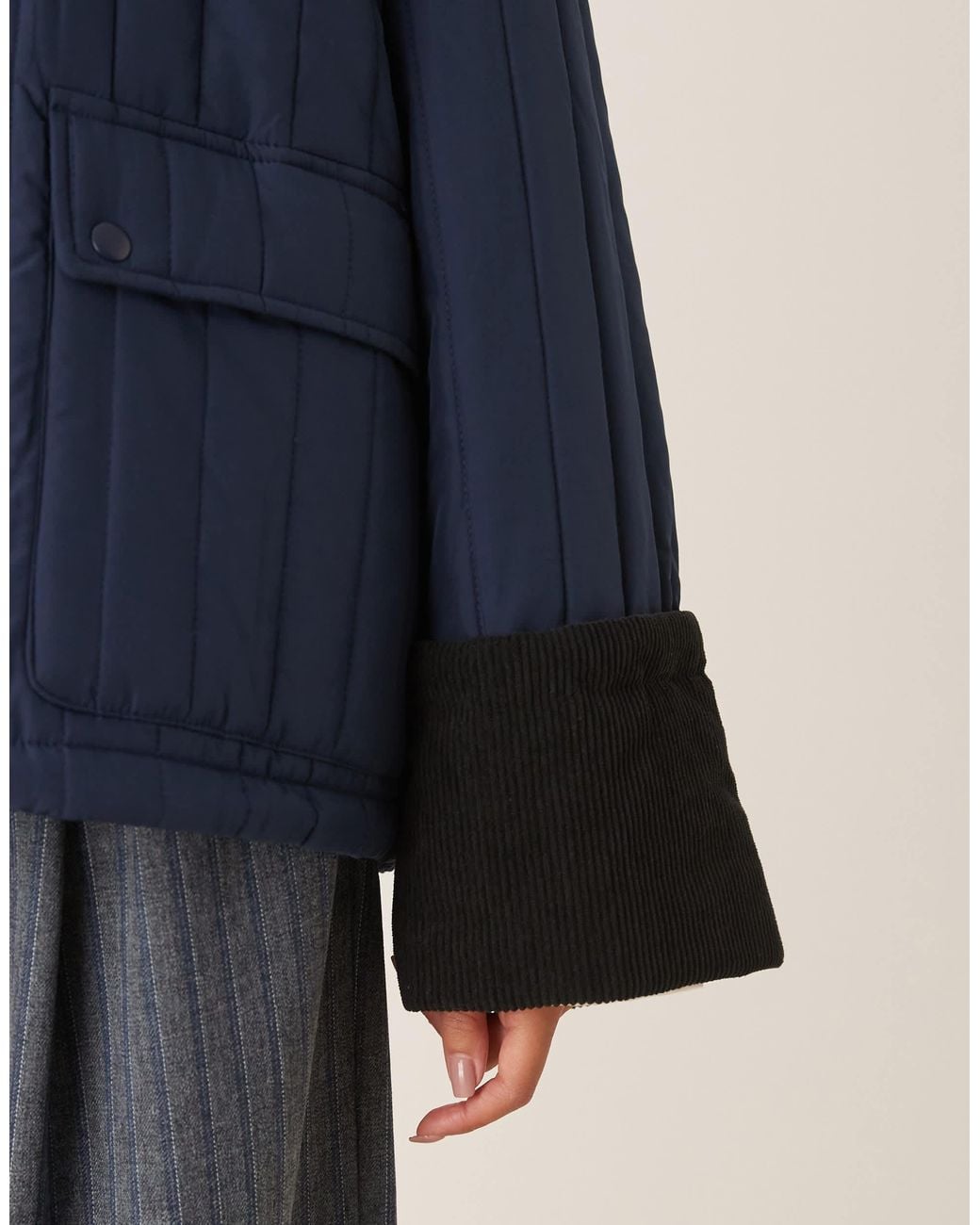 Aware Blue Quilted Barn Jacket With Contrast Trims